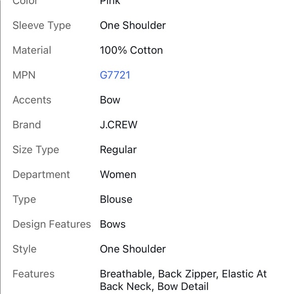 NWT J crew One-shoulder bow top wildflower pink 6 100% Cotton G7721 - Picture 10 of 10